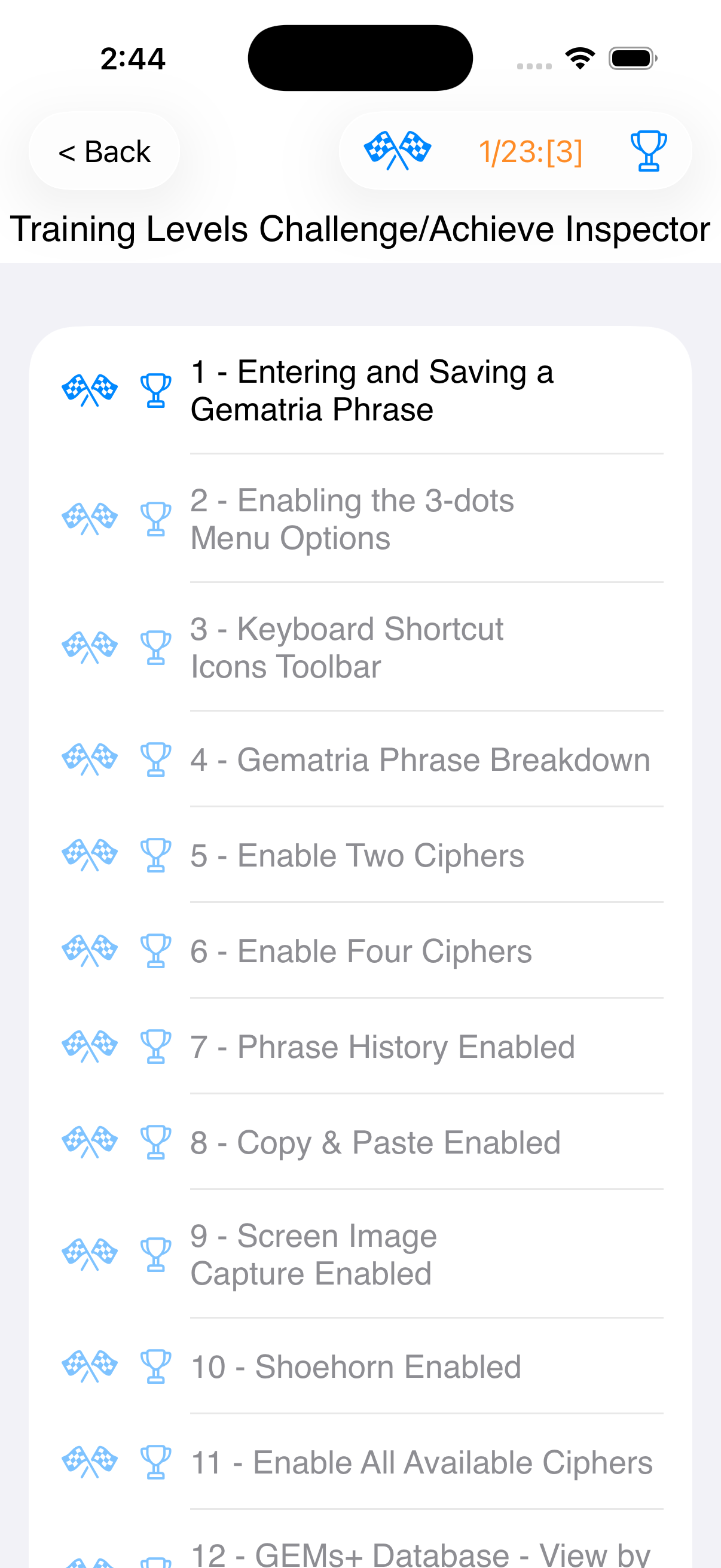 Training Mode Navigation