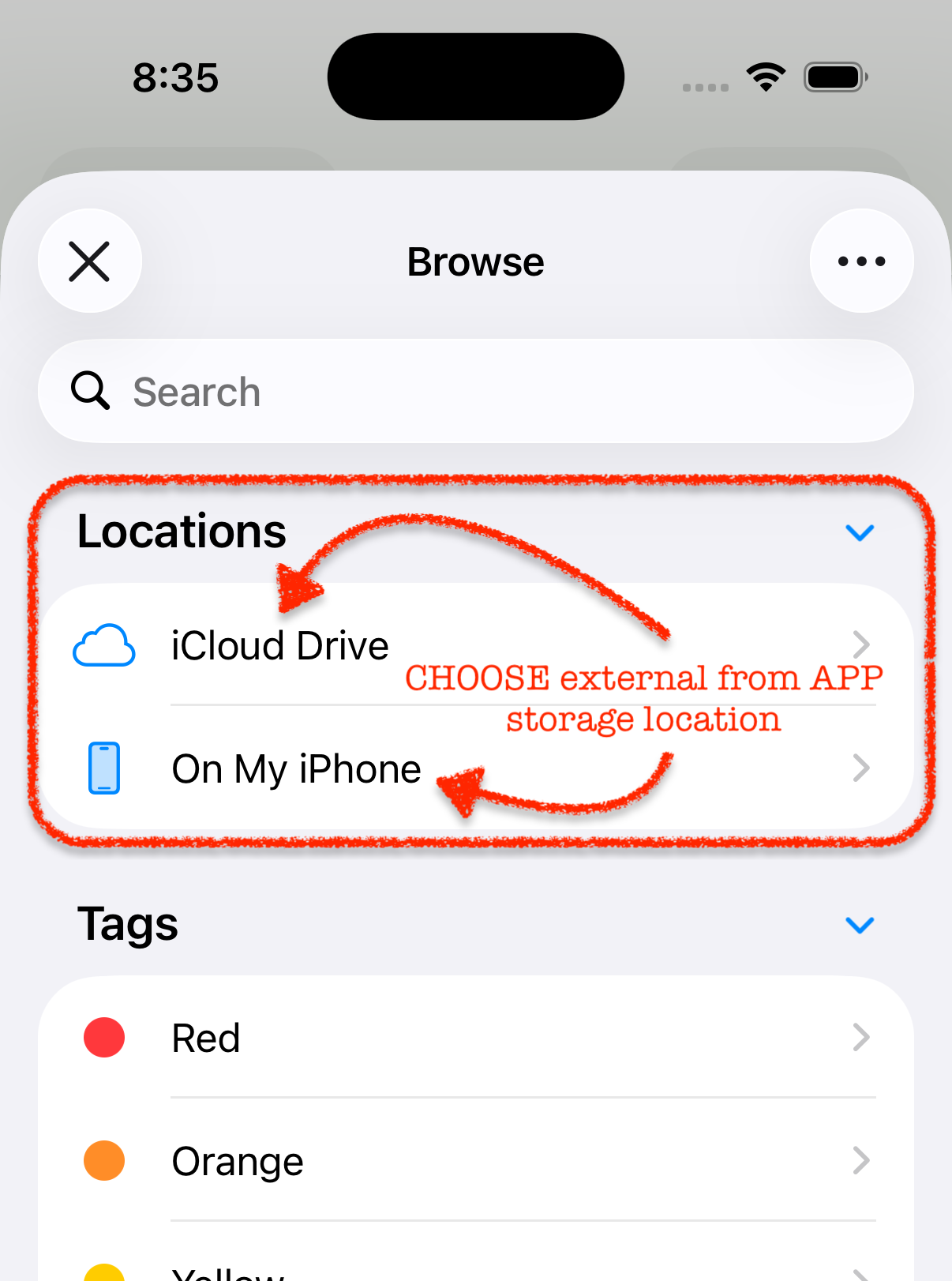 Choose External From App Location